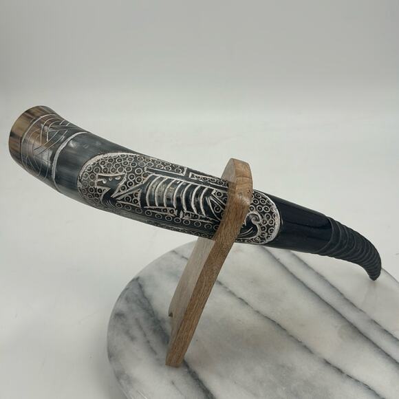 New! Hand carved Viking ship drinking horn
